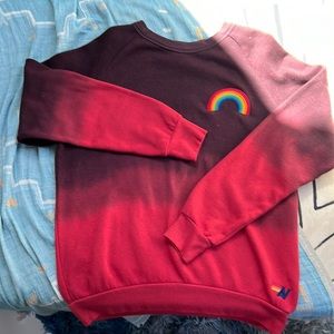 Aviator Nation crewneck red with rainbow embroidery
